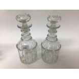 Pair of 19th century glass decanters with triple ring necks and mushroom stoppers, together with ano