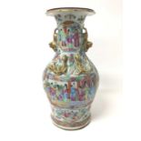 19th century Chinese Canton famille rose baluster vase, converted to a lamp, decorated with figural