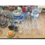 Japanese charger, Japanese vase, cut glassware, pair of glass lustres and other items.