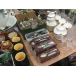 Group of silver plated cutlery and other items
