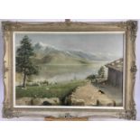 F.Gregory oil on board - alpine scene, signed, 65cm x 44cm, framed