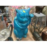 Large Japanese turquoise glazed figure of a beckoning cat, 30cm high