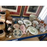 Mixed group of china to include Crown Staffordshire hunting plates, Hornsea storage jars and other d