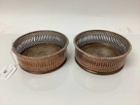 Pair of Victorian silver plated and turned wood bottle coasters
