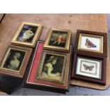 Victorian framed watercolour of a butterfly, and other pictures