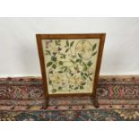 Arts and crafts oak crewel work embroidered fire screen