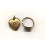 Victorian 15ct gold heart shaped locket set with a single pearl and an 18ct gold diamond cross over