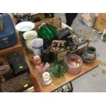 Edwardian glass oil lamp shades, ceramics and sundries