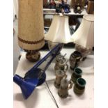 Blue anglepoise lamp, German pottery lamp, pair of table lamps and other china