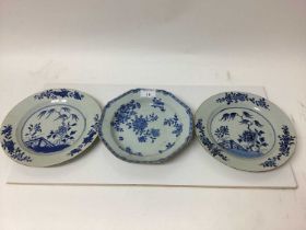 Three 18th century Chinese export blue and white dishes