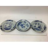 Three 18th century Chinese export blue and white dishes