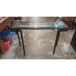 Contemporary console table with glass top, 110cm wide, 35cm deep, 74cm high