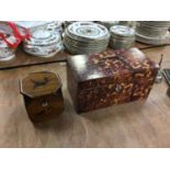 Georgian tea caddy with later faux-tortoiseshell cover, and a Sorrento ware box (2)