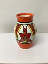 Wedgwood Clarice Cliff Centenary Collection vase with geometric decoration on orange, yellow, brown