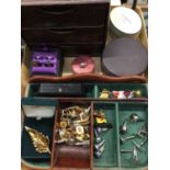 Collection of various cufflinks and pins, two silver Links of London charms and various jewellery bo