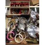 Group of vintage costume jewellery and bijouterie including some silver jewellery, wristwatches and