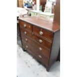 Nineteenth century mahogany chest of two short and three long graduated drawers, 108.5cm wide, 49cm