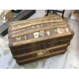 RAF interest- vintage wood bound canvas trunk, with painted naming 'W.O. T. J. Pearce No. 4 Married,