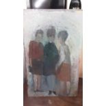 1960's oil on board study of three women, indistinctly signed, dated 64