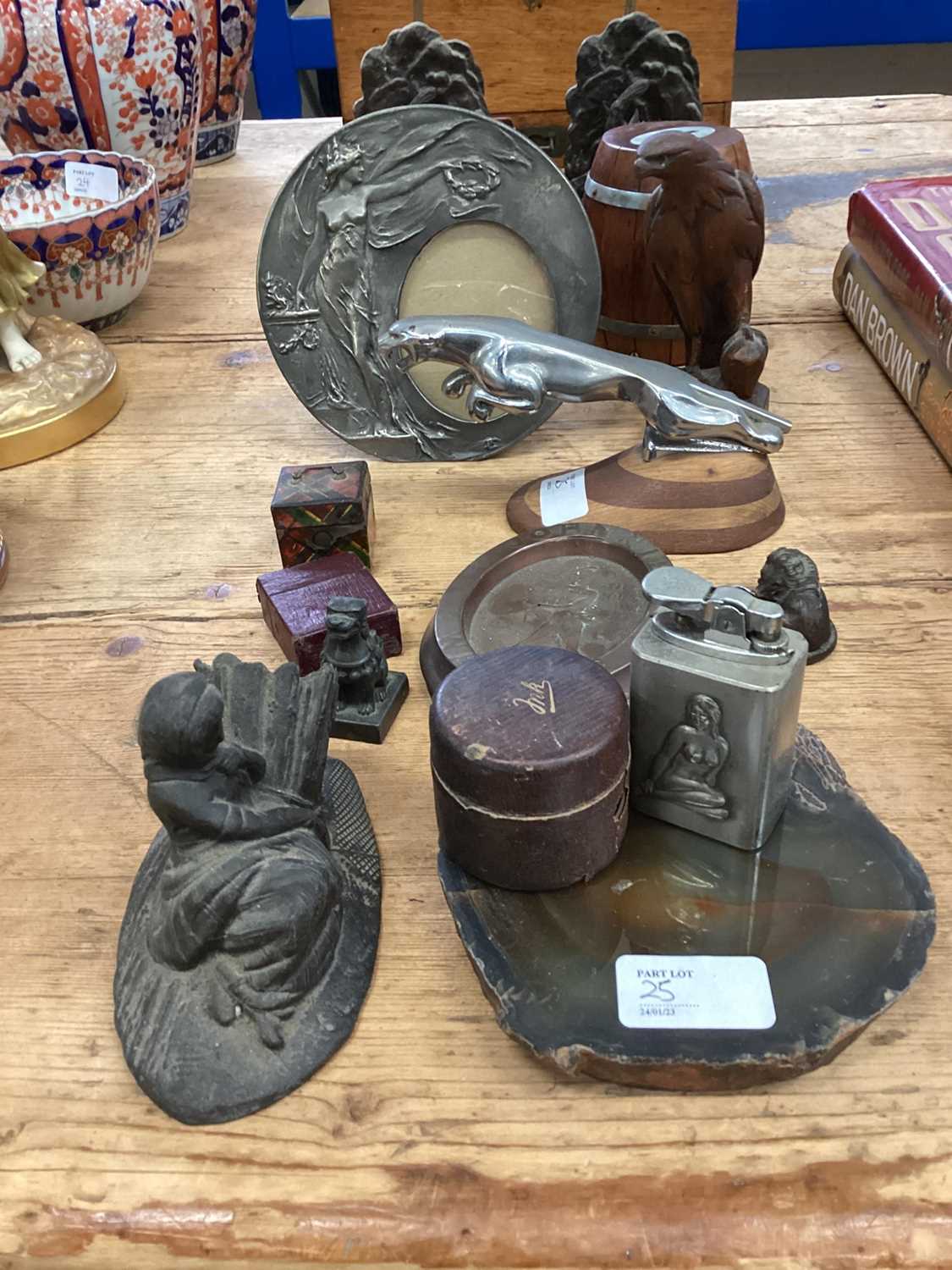 Various works of art including Jaguar car mascot, pair of bookends, pair of candlesticks, cards box, - Image 2 of 13