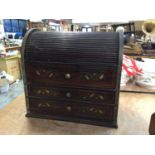 Roll top cabinet with brass inlay, 34cm high