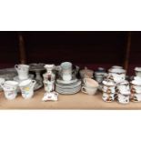 Coalport cake stand, bowl, candle stick and tea plates, and other tea ware including Poole, Heathcot