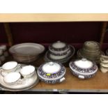 Wedgwood Florentine serving dish, dinner plates and three tureens, plus Minton Grasmere dinner and t