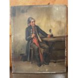 J. Gerard, 19th century, oil on panel - a man seated at a table with a tankard, signed, 32cm x 26cm,