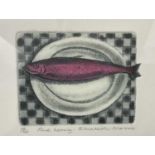 Elizabeth Morris (contemporary) etching and aquatint, Red Herring, signed and numbered 24/100, plate