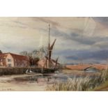 Leslie L Hardy Moore (1907-1997), watercolour and bodycolour, Broadland scene