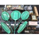 Art Deco silver and green enamel five piece dressing table set