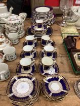 Spode Copelands China blue, white and gold teaset, together with similar plates by Aynsley