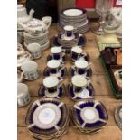 Spode Copelands China blue, white and gold teaset, together with similar plates by Aynsley