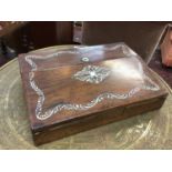 Victorian rosewood and mother of pearl writing slope, 35cm wide