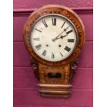 Victorian inlaid drop dial wall clock together with two mahogany mantel clocks