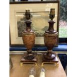 Pair of Italian onyx and gilt metal urn-form lamps, 33cm high