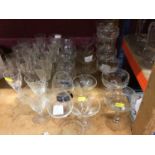 Victorian glass ware, vintage glass champagne coupes, and a collection of vintage glassware