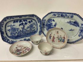 18th century Chinese export blue and white porcelain octagonal plate, another and two Chinese porce