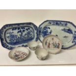 18th century Chinese export blue and white porcelain octagonal plate, another and two Chinese porce