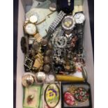 Vintage costume jewellery, bijouterie, wristwatches, manicure set, Pentax camera and other items