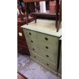 Green painted pine chest of two short and three long drawers, 75cm wide, 49cm deep, 92cm high