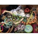 Group of costume jewellery including bead necklaces, brooches, bangles etc
