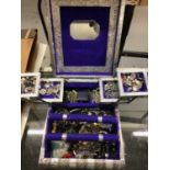 Silvered Indian jewellery box containing necklaces, bracelets, various earrings and other costume je
