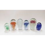 Six assorted Jellyfish art glass paperweights
