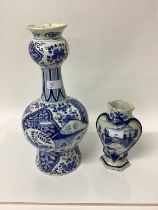 18th / 19th century Dutch Delft vase, together with a large Dutch Delft tulip form vase. (2)
