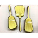Silver and yellow guilloche enamel brush and mirror set (3)