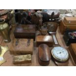 19th century walnut box, barometer and other treen items.