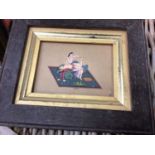 Indian erotic miniature painting, 9.5cm x 7cm, in frame