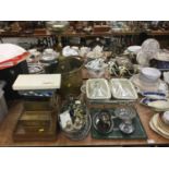 Collection of mixed metal ware to including cutlery, smokers stand and other items.