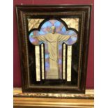 Christ the Redeemer butterfly wing picture in glazed mahogany frame